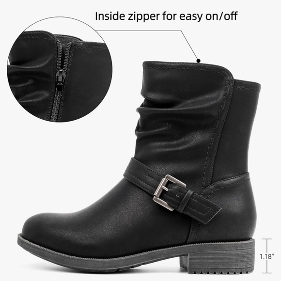 VJH confort Women's Mid Calf Boots, Comfort Buckle Slouchy Booties w/Side Zipper - Picture 10 of 13